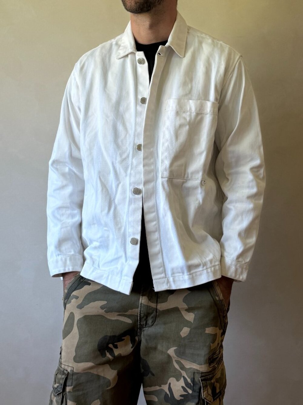 Sunnei White Striped Denim Shirt Jacket